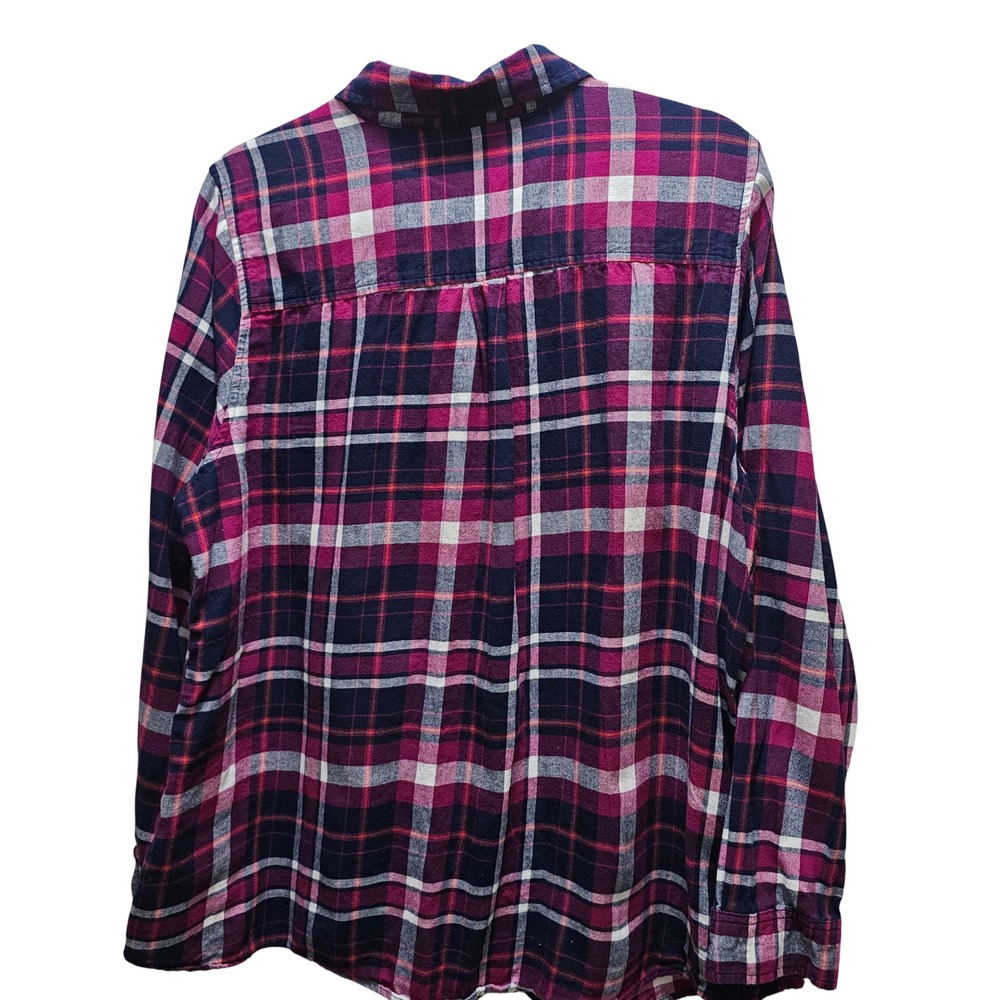 Croft & Barrow Womens Magenta‎ Pink Navy Blue Plaid Flannel Button Down Shirt 1X - Picture 5 of 7